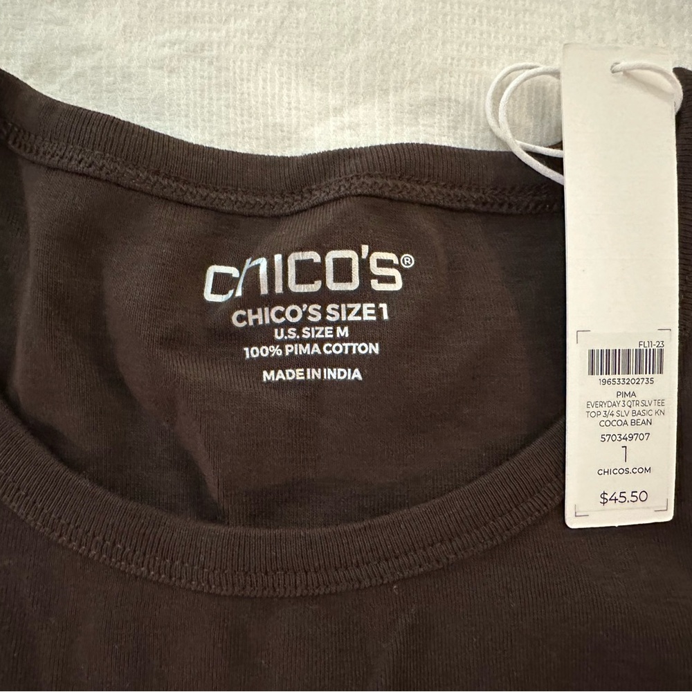 Chico’s 3 Quarter Sleeve top - Cocoa Bean - Size 1 - Picture 2 of 2